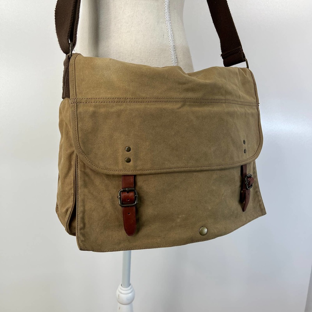 J. Crew Messenger Waxed Canvas Bag Leather Trim Men's